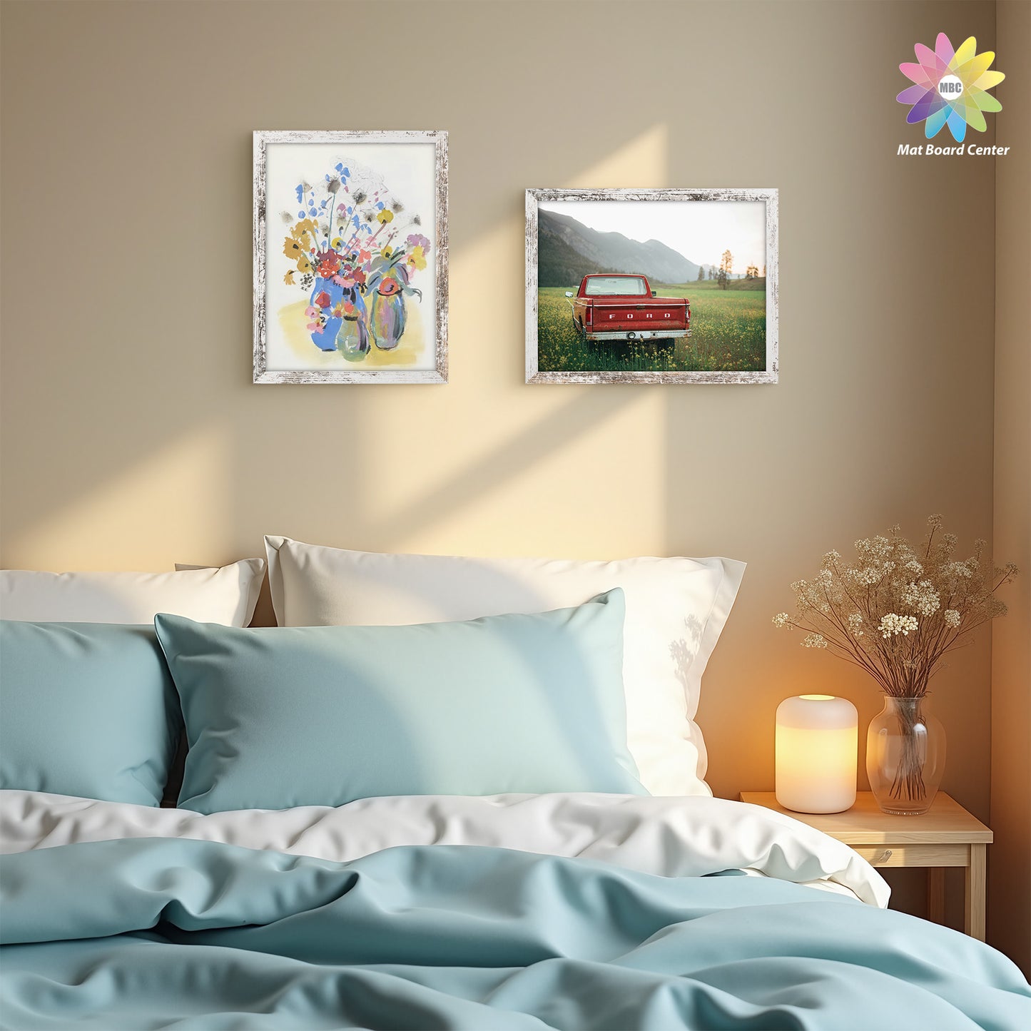 9x12 Rustic White Picture Frame for 6x8 Photo with White Mat and Plexiglass (16 Pcs per Box)