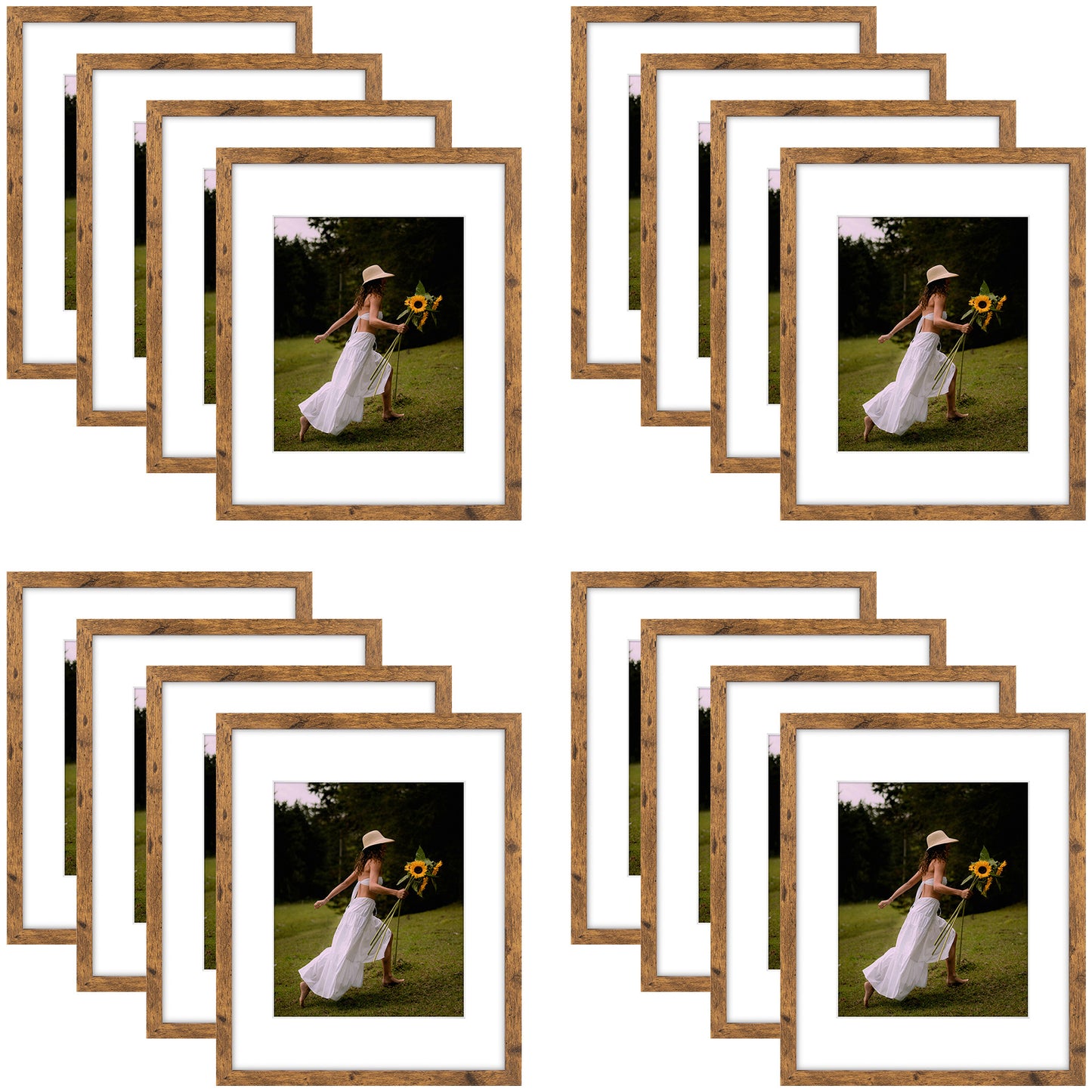 11x14 Picture Frame for 8x10 Photo with White Mat and Plexiglass (16 Pcs per Box) Brown