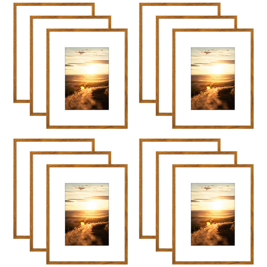 Clearance 8x10 Aluminum Picture Frames with White Mat for 5x7 Photo (12 Pcs Per Box) Oak