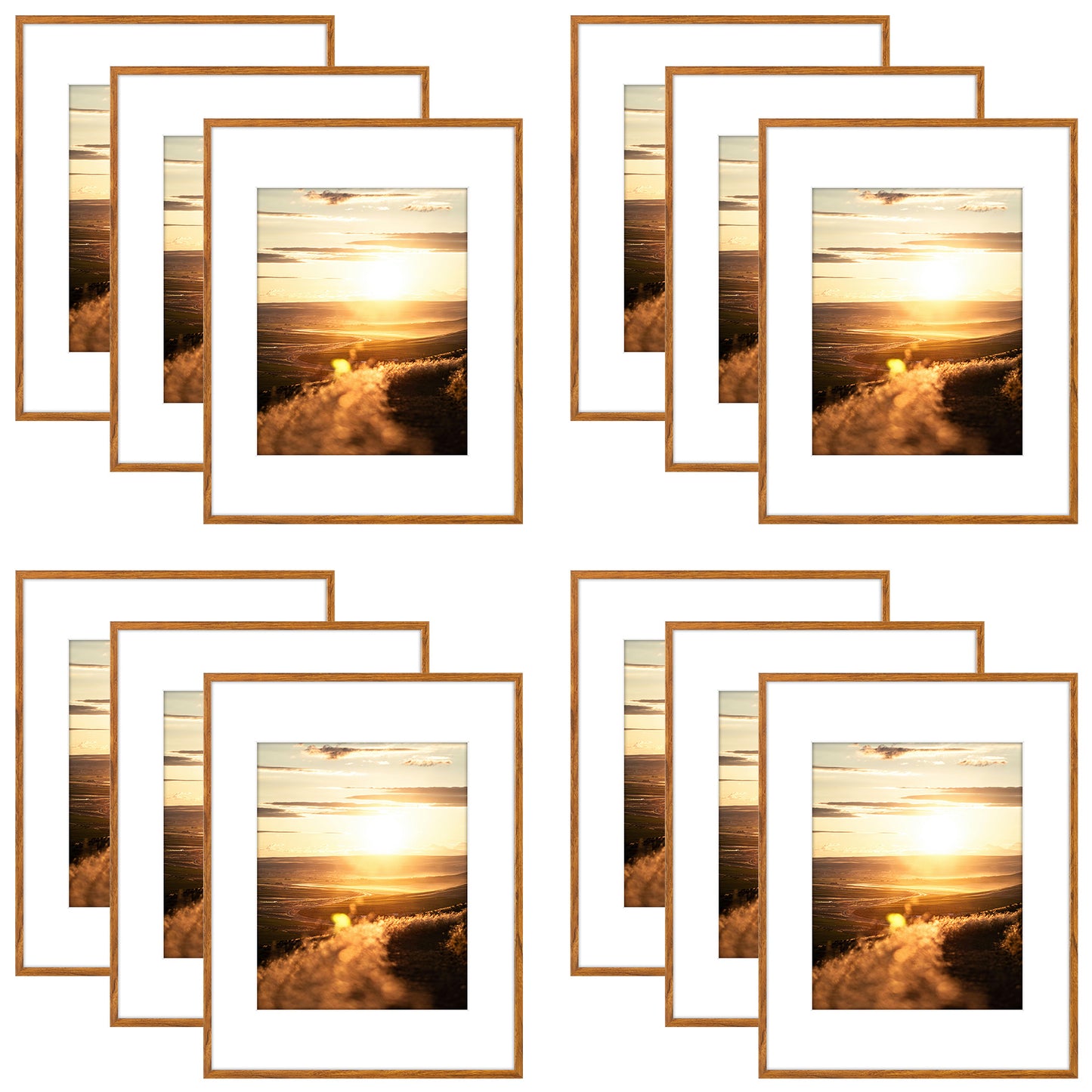 Clearance 11x14 Aluminum Picture Frames with White Mat for 8x10 Photo (12 Pcs Per Box) Oak
