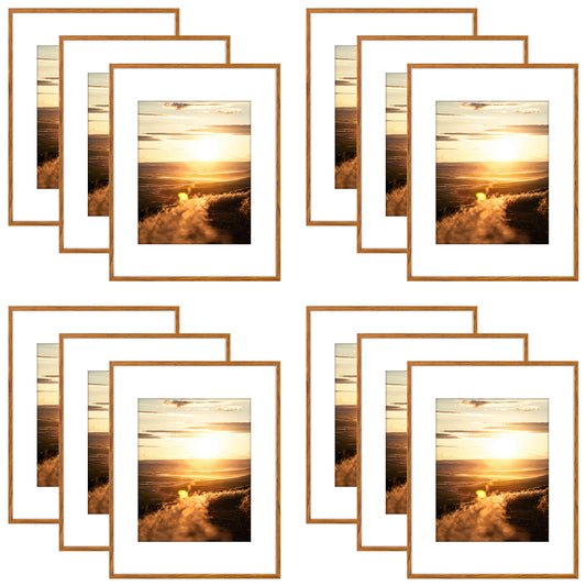 Clearance 11x14 Aluminum Picture Frames with White Mat for 8x10 Photo (12 Pcs Per Box) Oak
