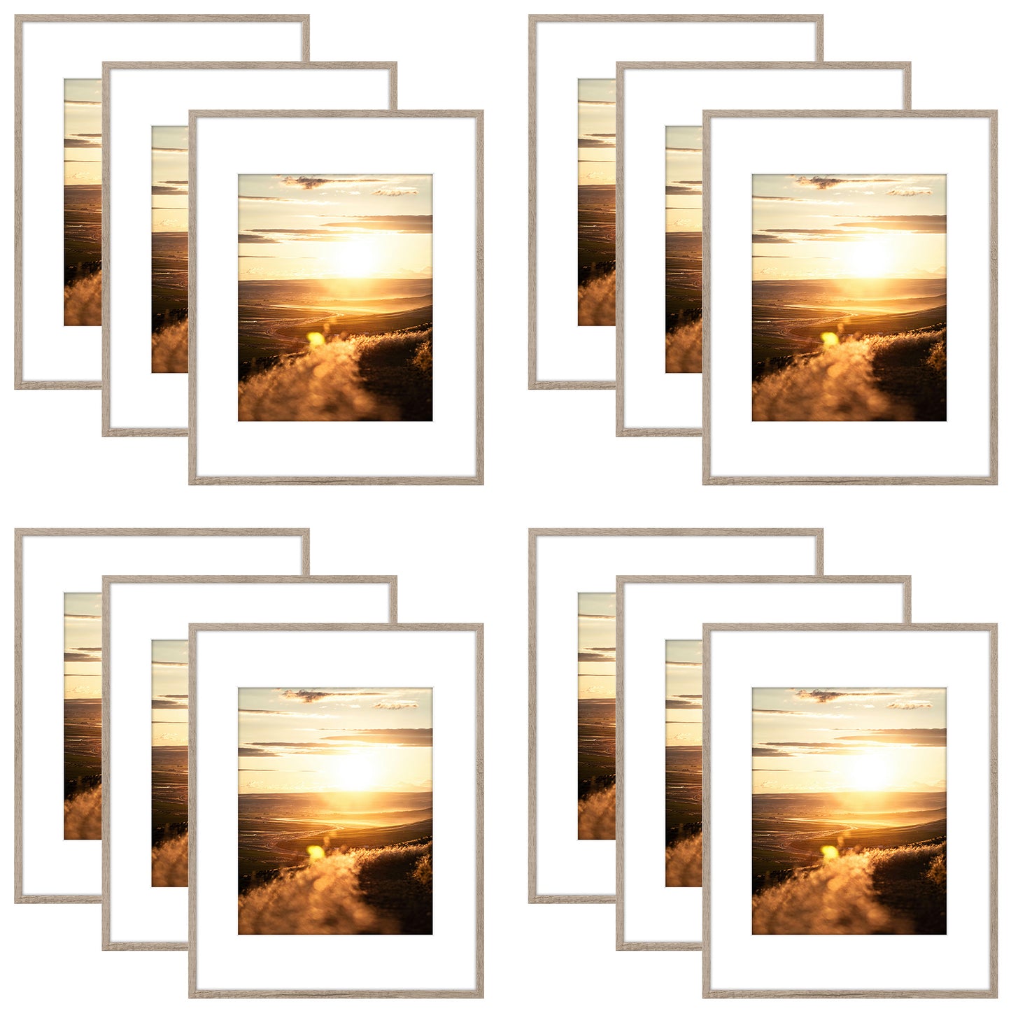 Clearance 11x14 Aluminum Picture Frames with White Mat for 8x10 Photo (12 Pcs Per Box) Grey