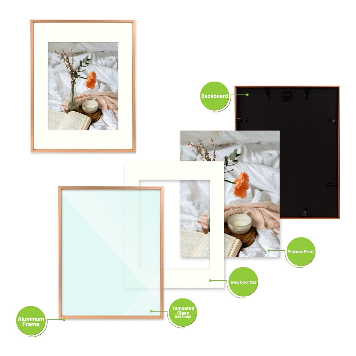 BOGO 11x14 Aluminum Frame for 8x10 Picture Rose Gold (6 Pcs Per Box)